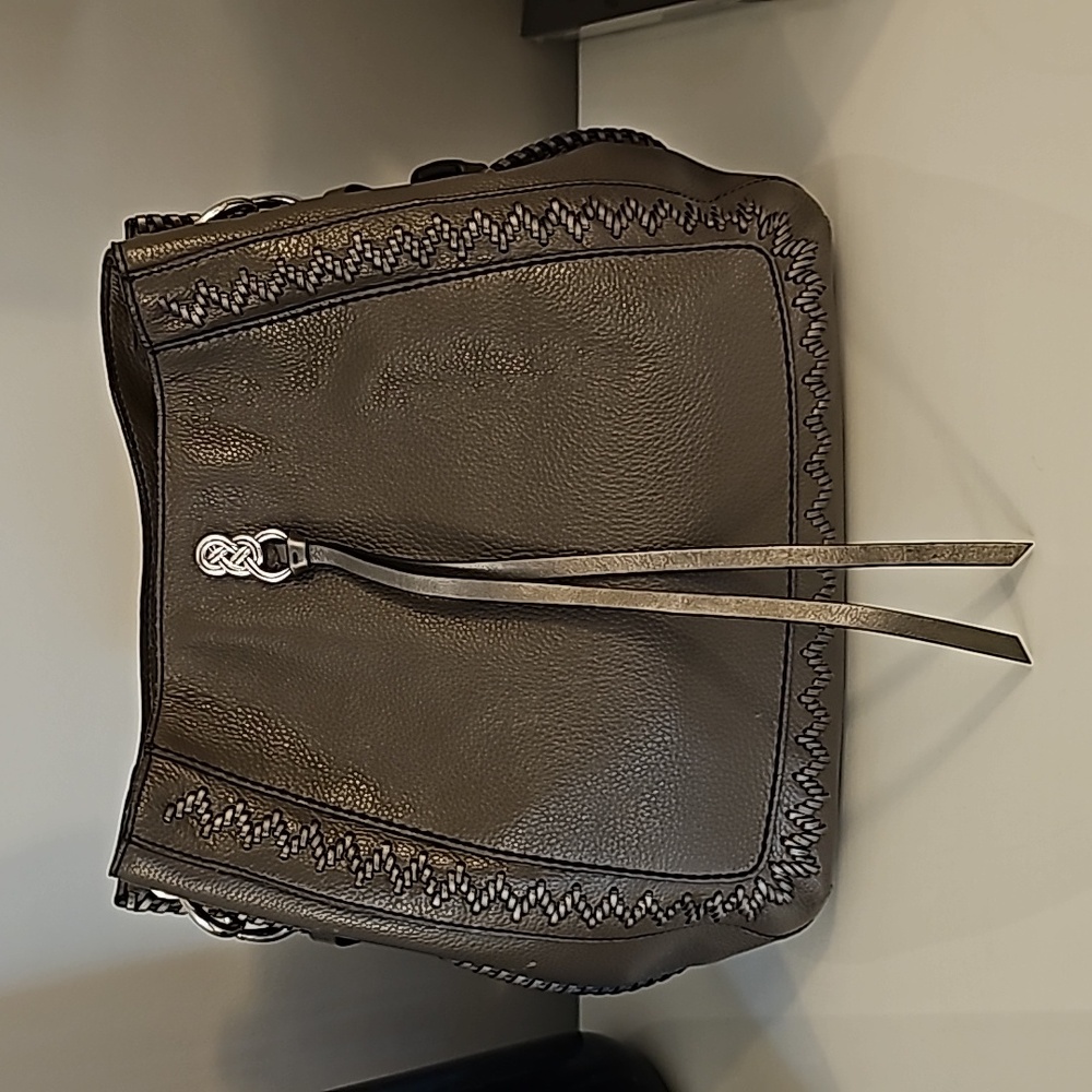 Brighton Sable Gray Leather Convertible Hobo Shoulder/Crossbody.